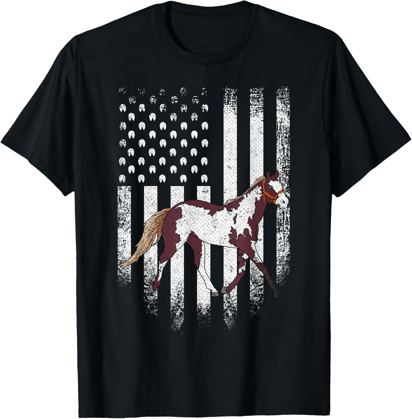 Vintage USA American Flag American Paint Horse Riding Funny Kids Men T-Shirt - T-Shirt | Black