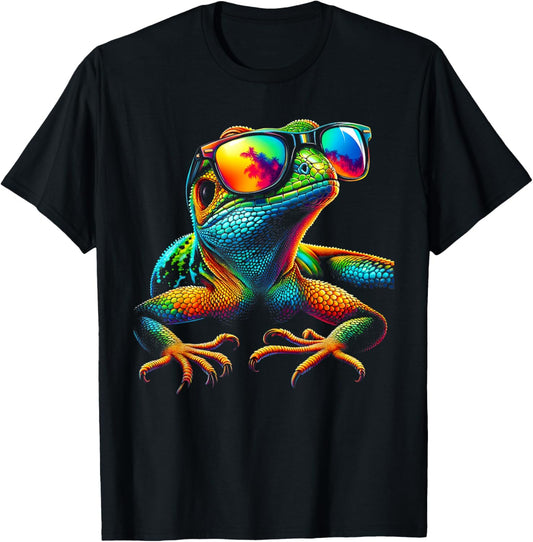 Funny Lizard with Sunglasses for Iguana & Reptiles Lovers T-Shirt - T-Shirt | Black