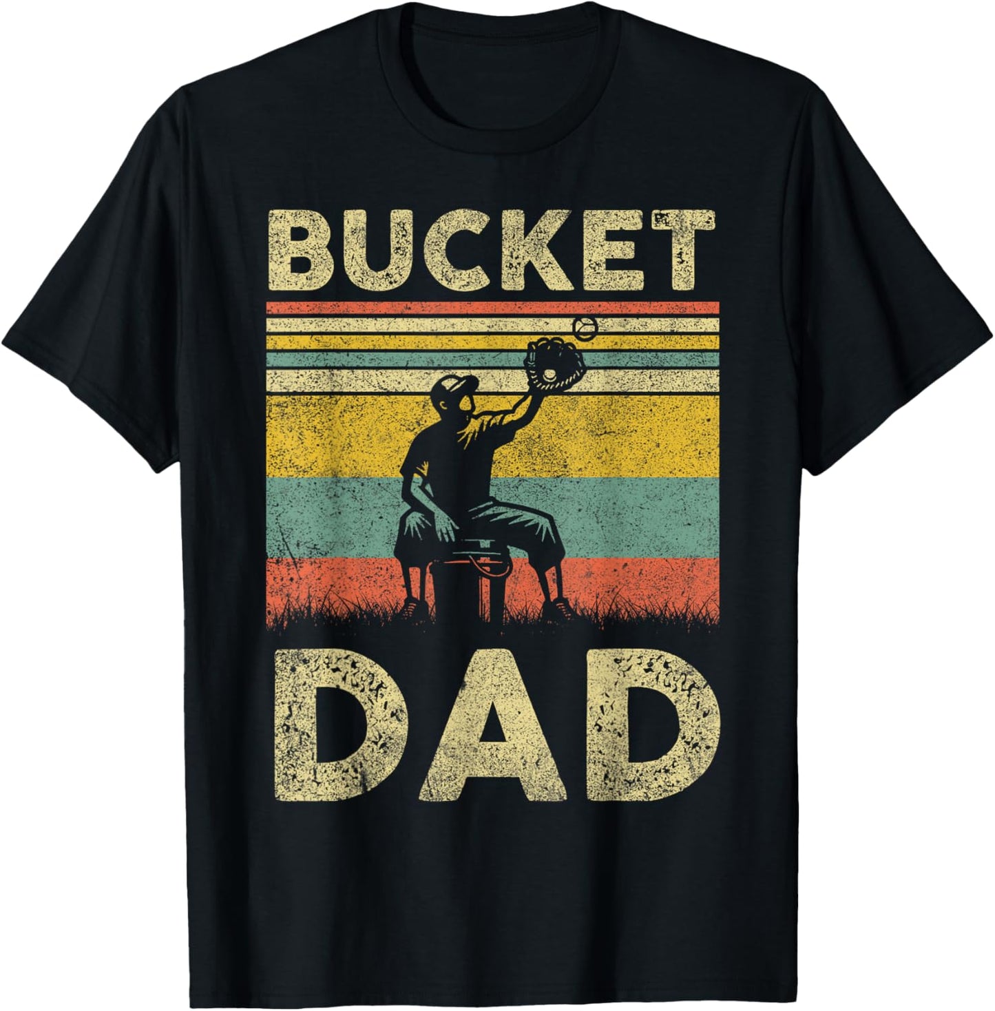 Bucket Dad Softball Dad Baseball Funny Coach Father's Day T-Shirt - T-Shirt | Black