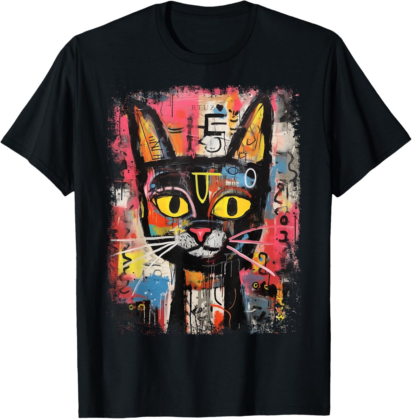 Y2K Streetwear Hip Hop Abstract Cat Pop Art Graffiti Cat T-Shirt - T-Shirt | Black