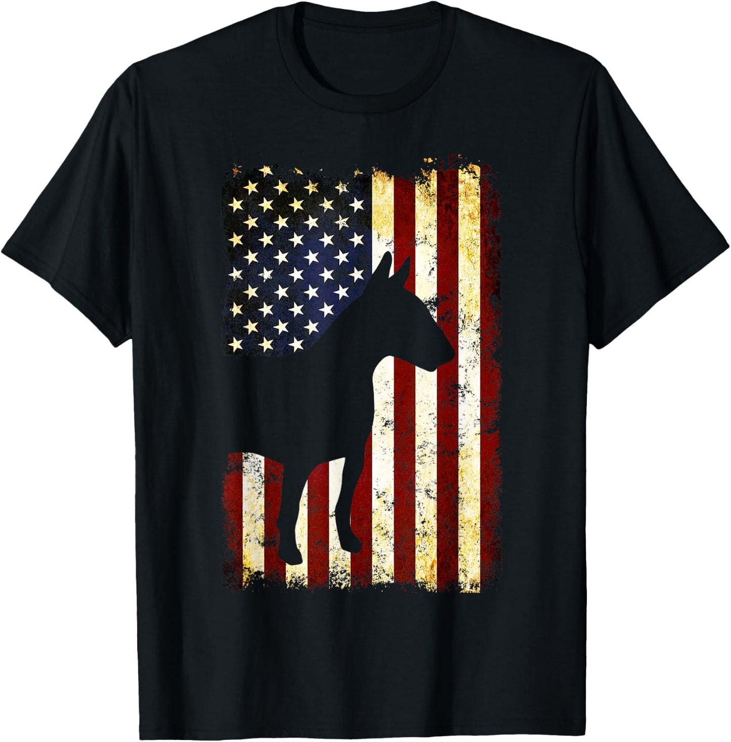 Bull Terrier Silhouette American Flag 4th of July T-Shirt - T-Shirt | Black