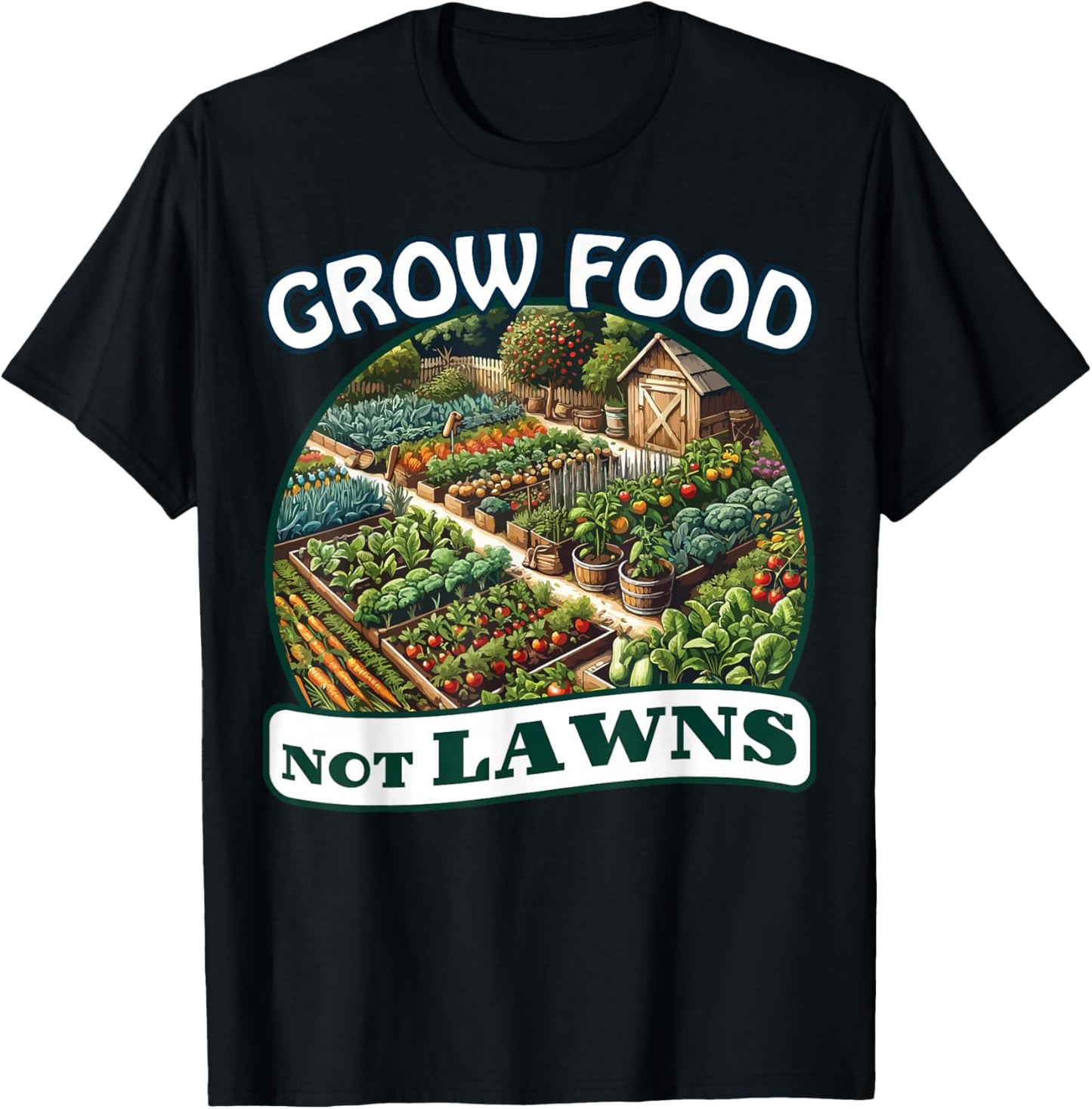 Grow Food Not Lawns Permaculture Food Forest T-Shirt - T-Shirt | Black