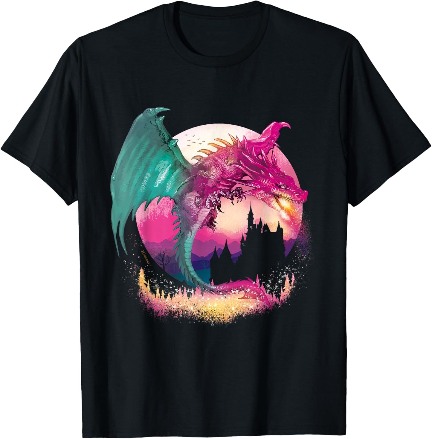 Fire Dragon With Fantasy Background Kids and Teens T-Shirt - T-Shirt | Black
