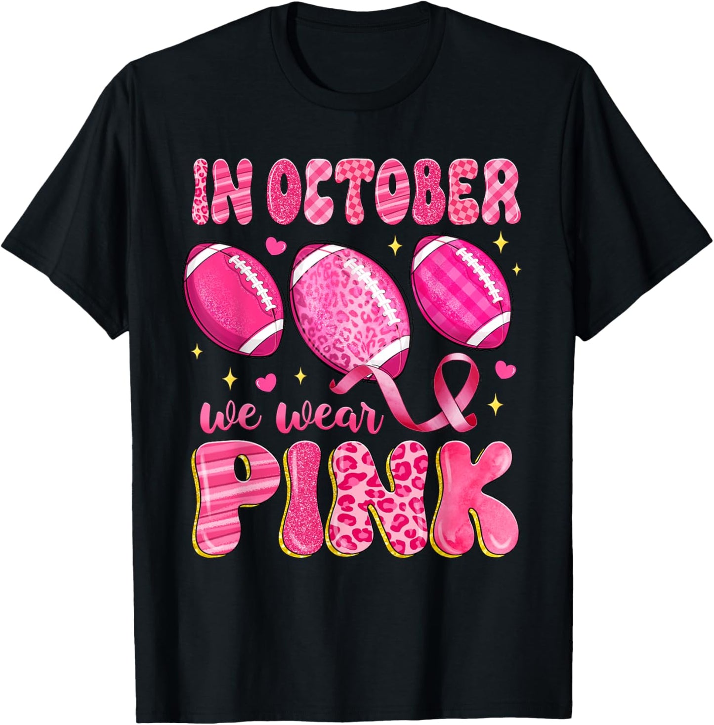 In October We Wear Pink Football Leopard Breast Cancer T-Shirt - T-Shirt | Black