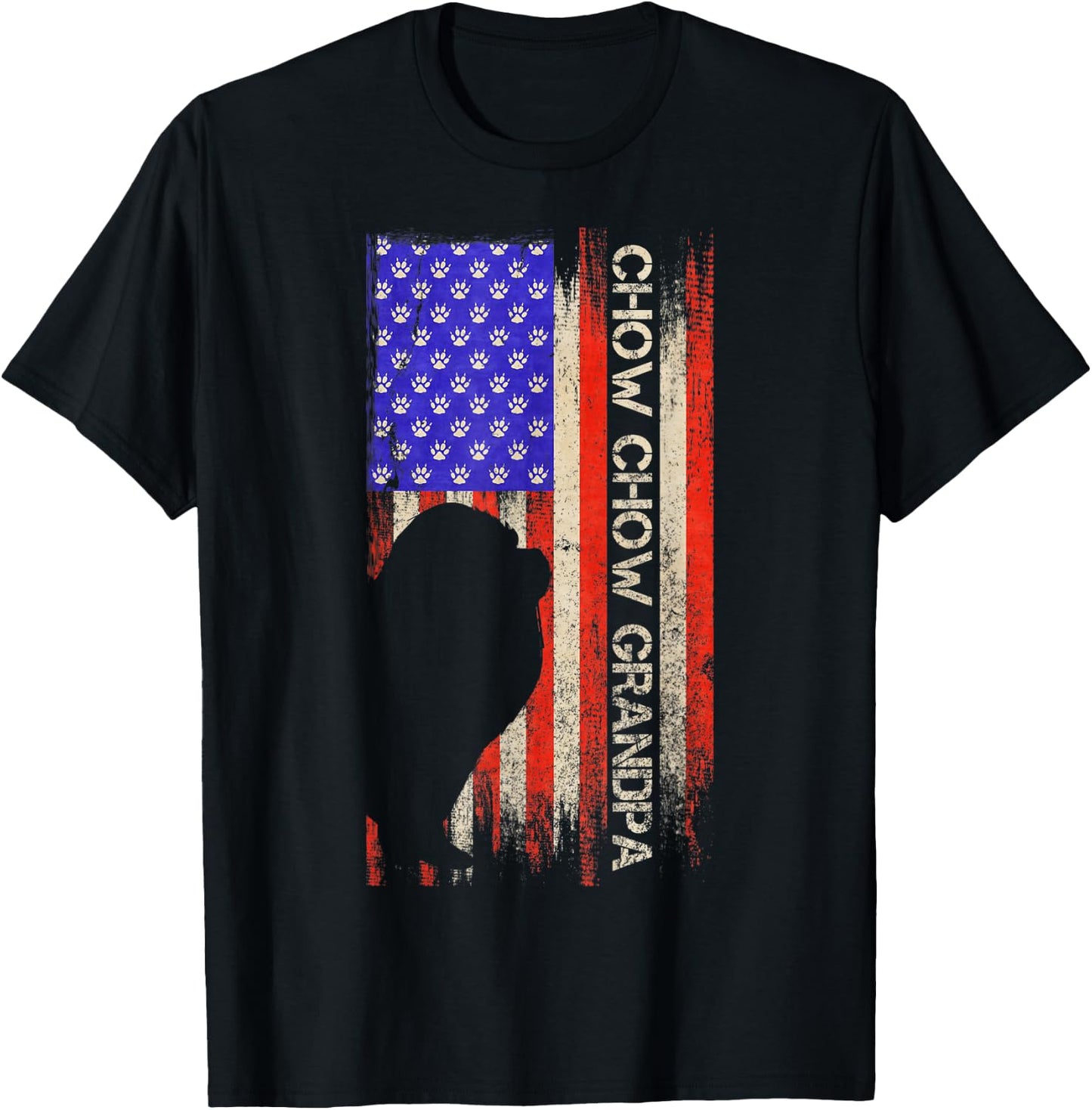 Vintage USA American Flag Proud Chow Chow Grandpa Silhouette Kids Men T-Shirt - T-Shirt | Black
