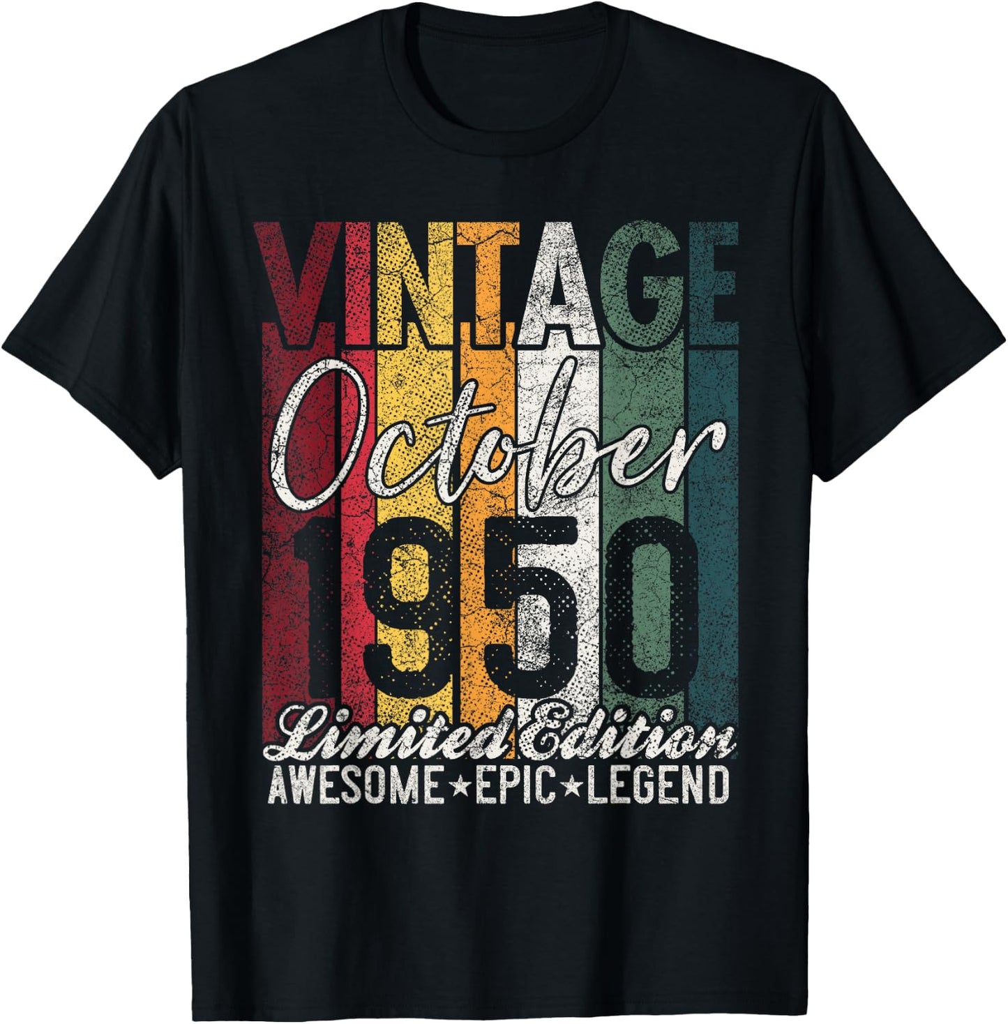 October 1950 75th Birthday Gift 75 Years Old Vintage Retro T-Shirt - T-Shirt | Black