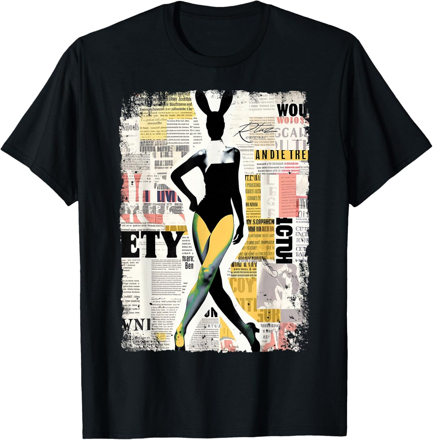 Magazin Cover Vintage Girl Bunny Collage Sexy Model Pin-up T-Shirt - T-Shirt | Black