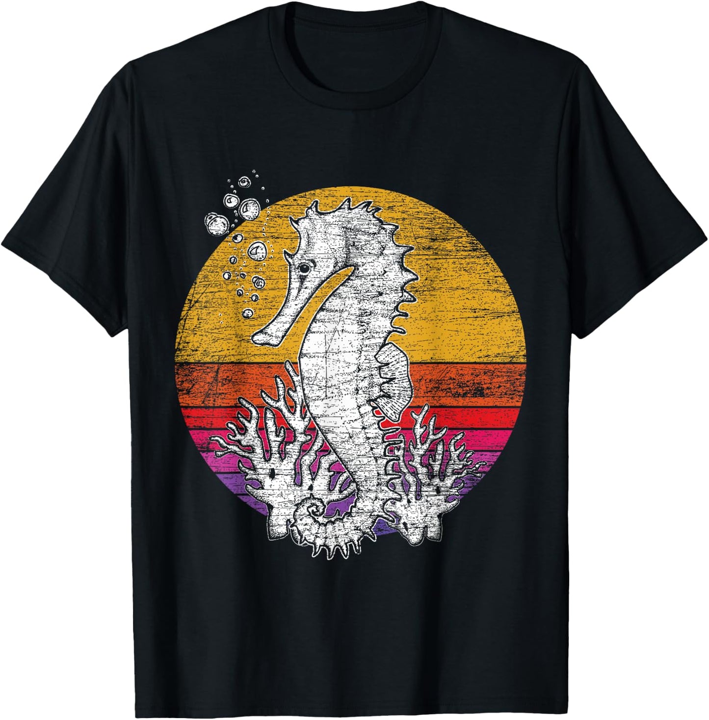 Ocean Retro Animal Seahorse T-Shirt - T-Shirt | Black