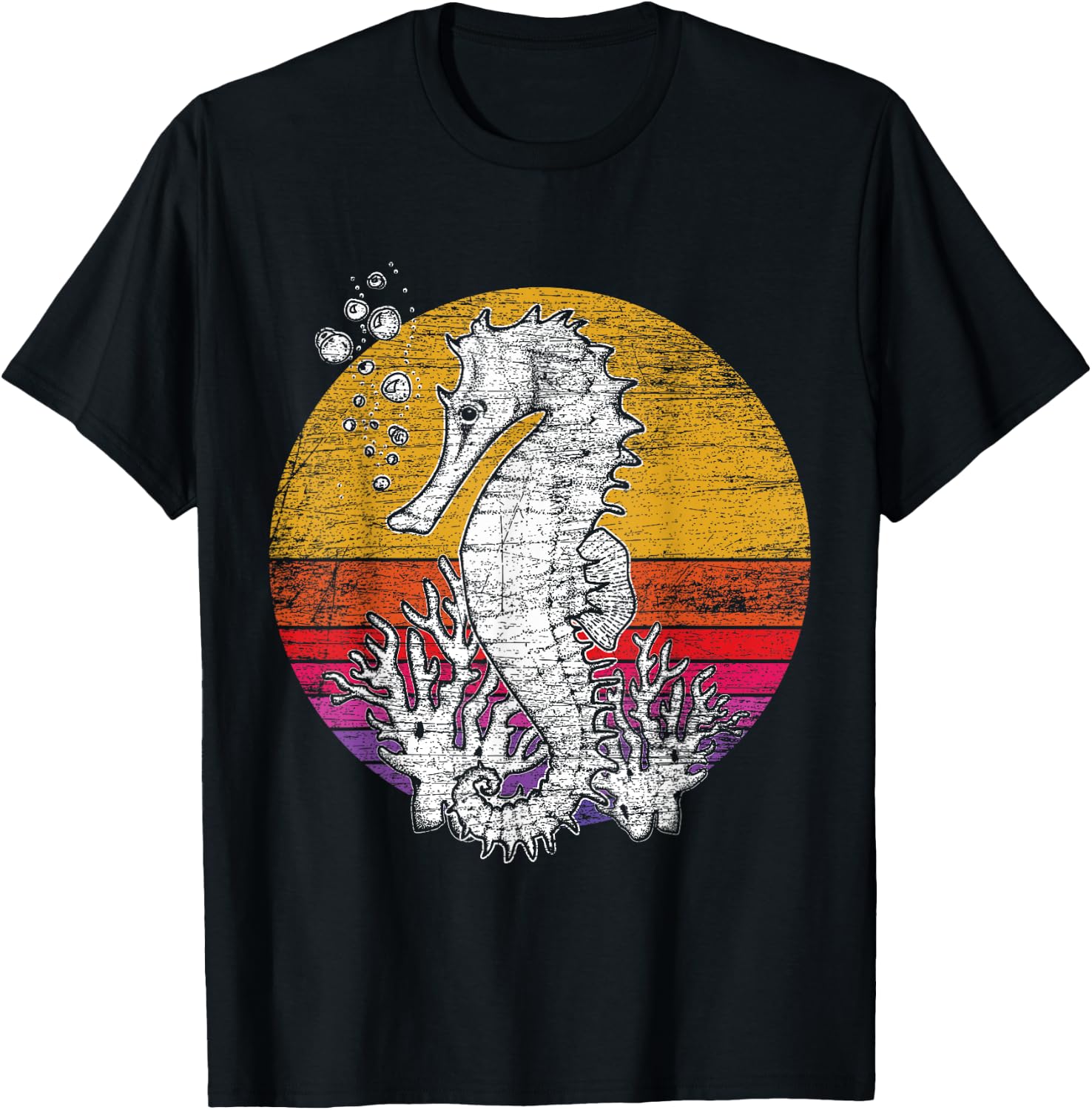 Ocean Retro Animal Seahorse T-Shirt - T-Shirt | Black