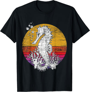 Ocean Retro Animal Seahorse T-Shirt - T-Shirt | Black