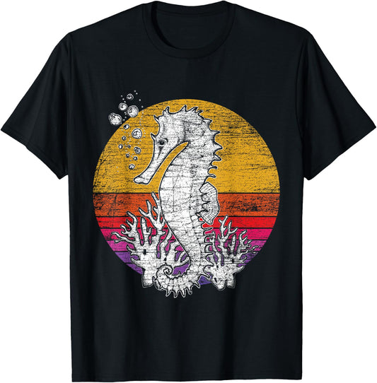 Ocean Retro Animal Seahorse T-Shirt - T-Shirt | Black