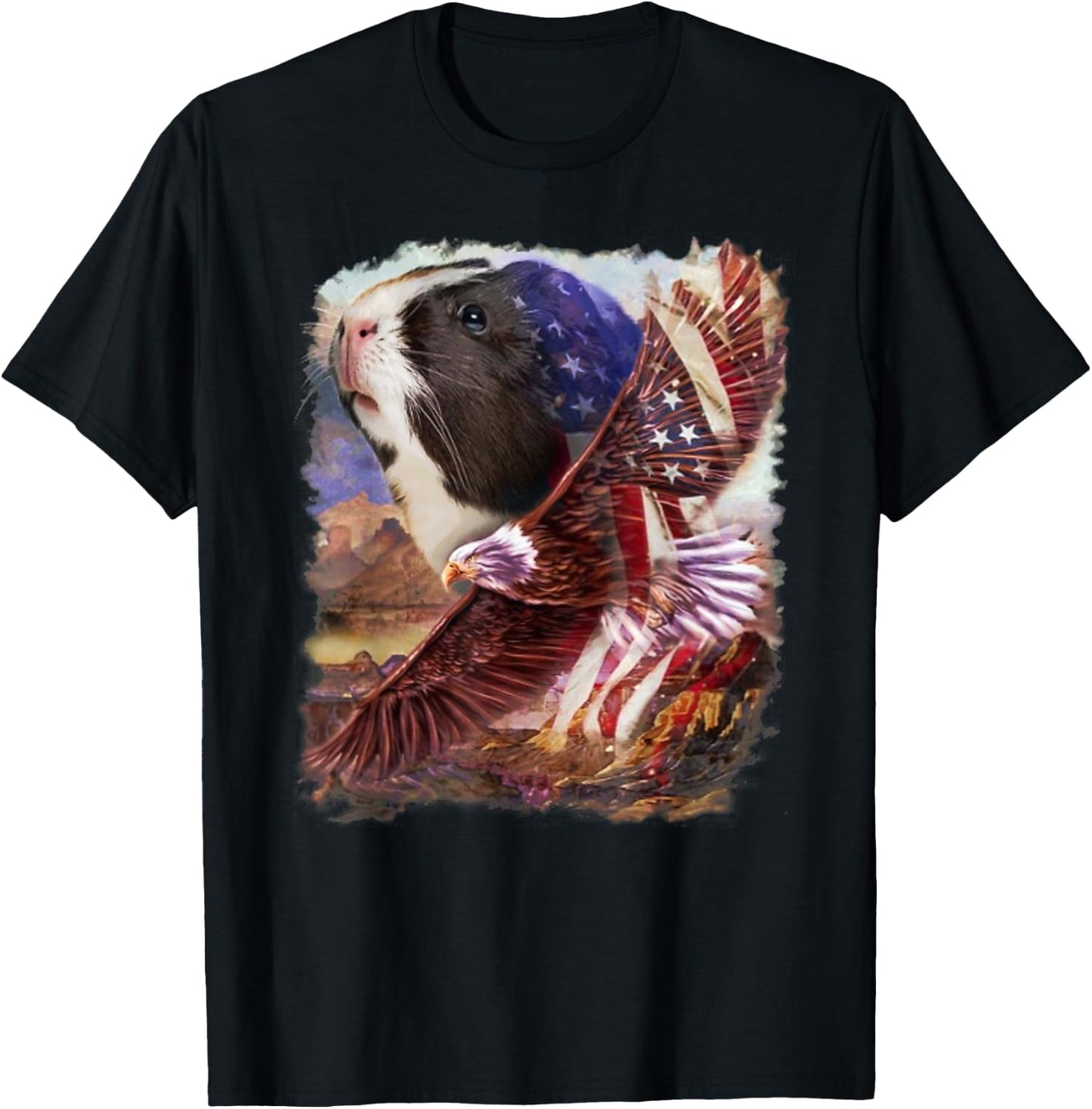 Guinea Pig American Flag 4th July Independence Eagle Women Kids Men T-Shirt - T-Shirt | Black