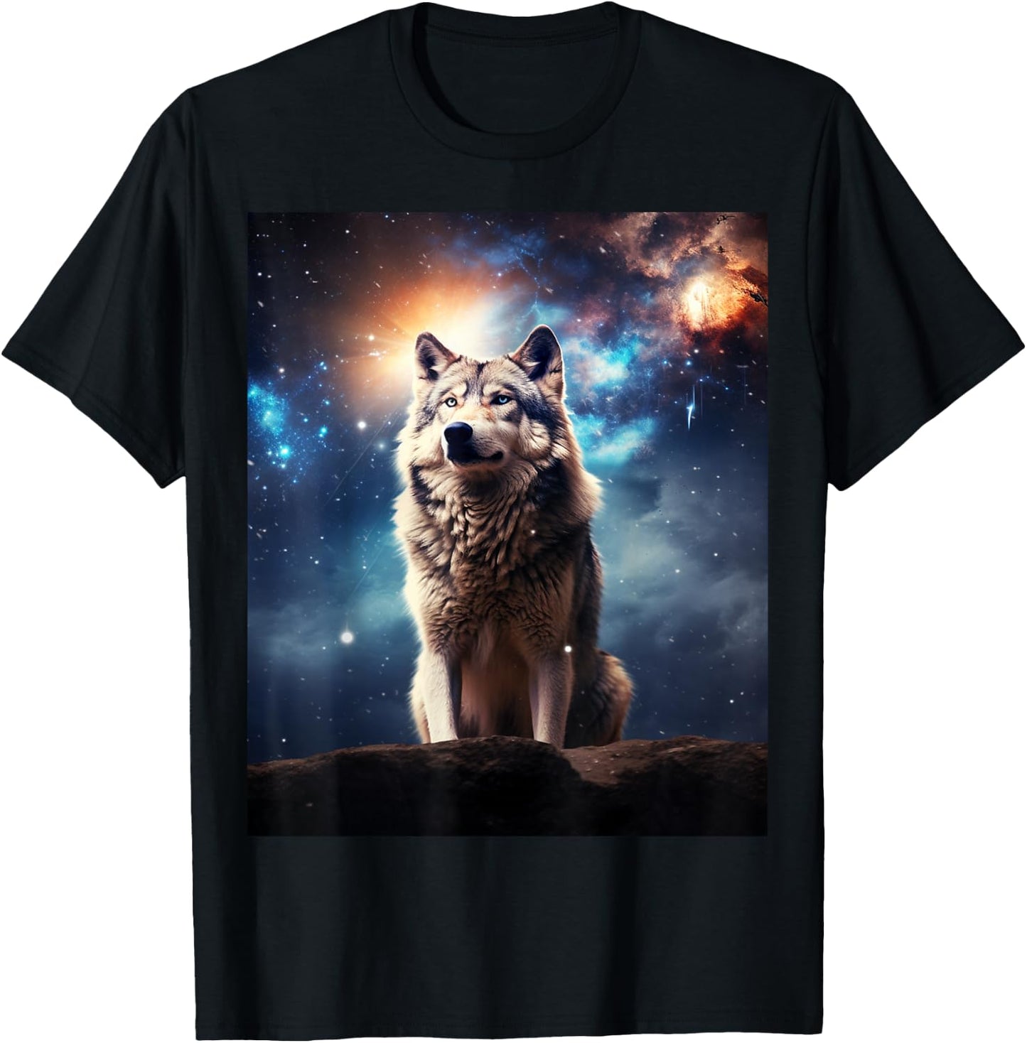 Cool Wolf Cosmic Galaxy Graphic Art Novelty Stuff T-Shirt - T-Shirt | Black