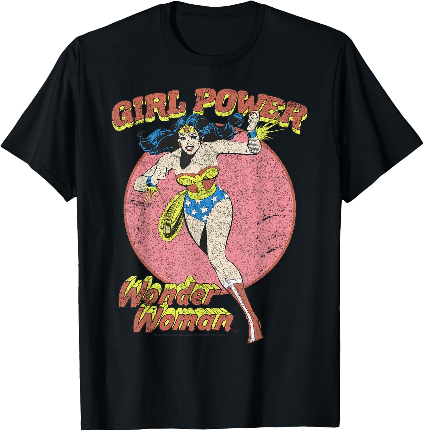 DC Comics Wonder Woman Running Girl Power Text Poster T-Shirt - T-Shirt | Black