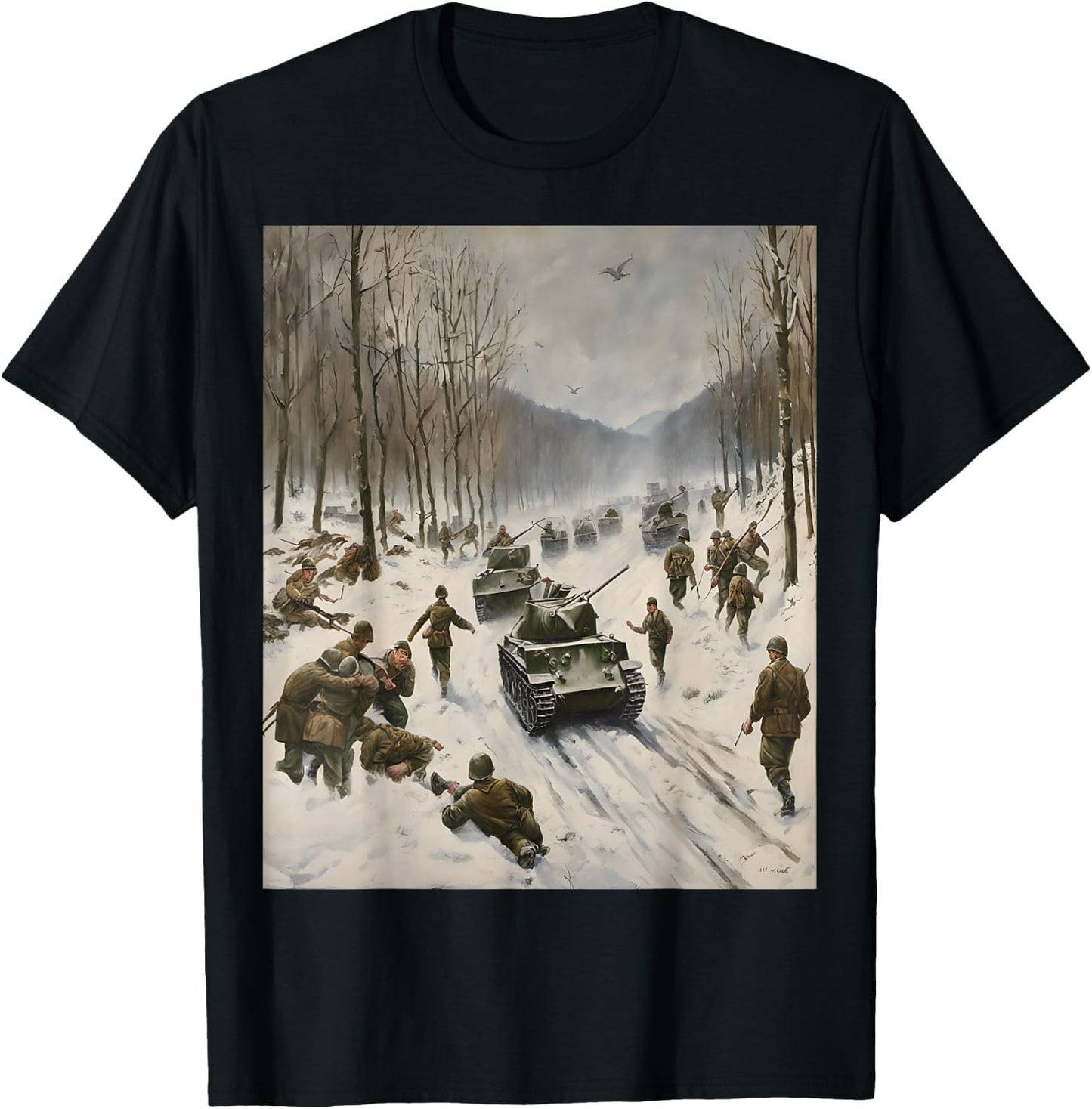 Battle Of The Bulge Winter Warfare Art T-Shirt - T-Shirt | Black