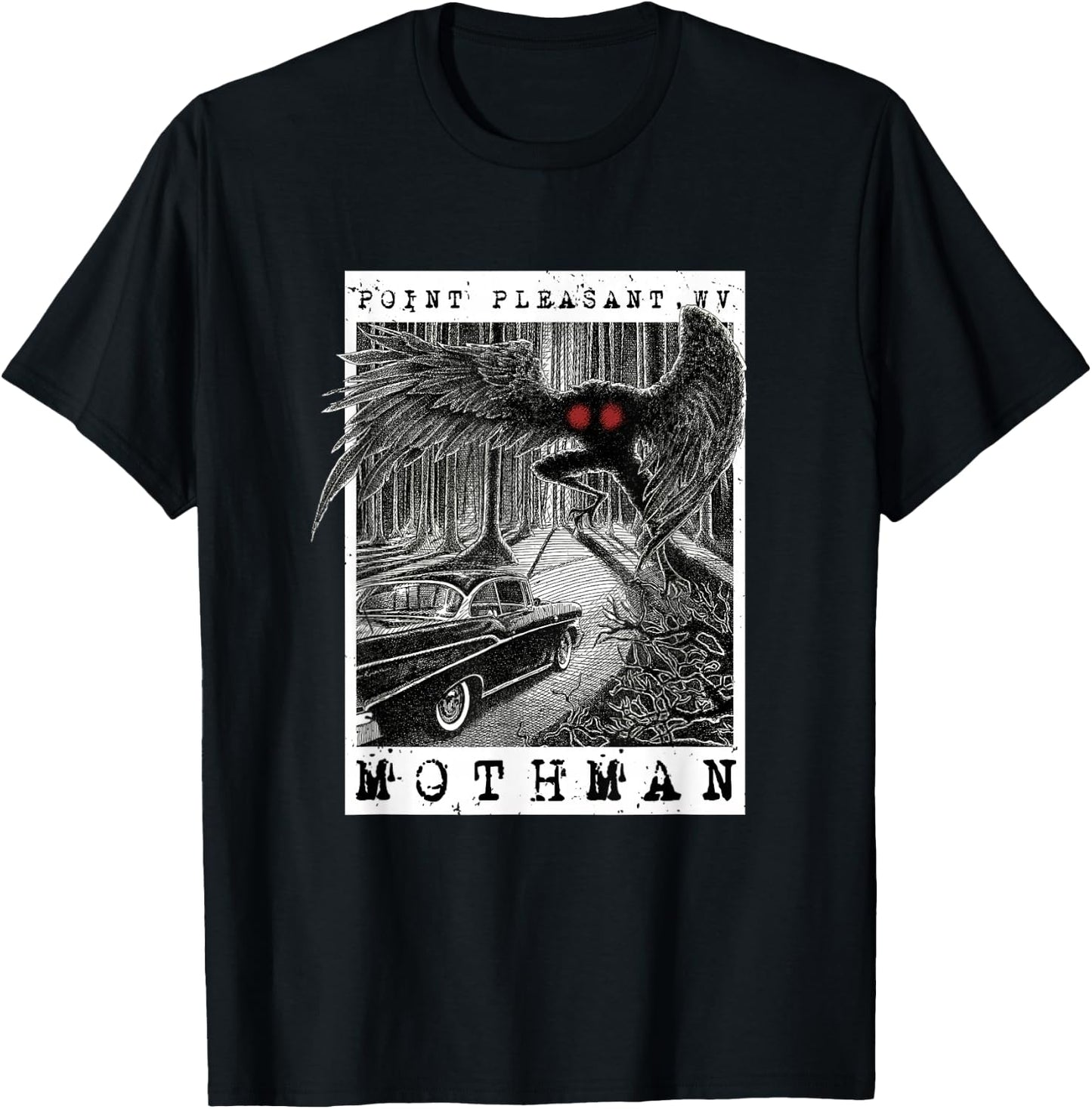 Mothman Encounter - 1966 Point Pleasant Original Cryptid Art T-Shirt - T-Shirt | Black