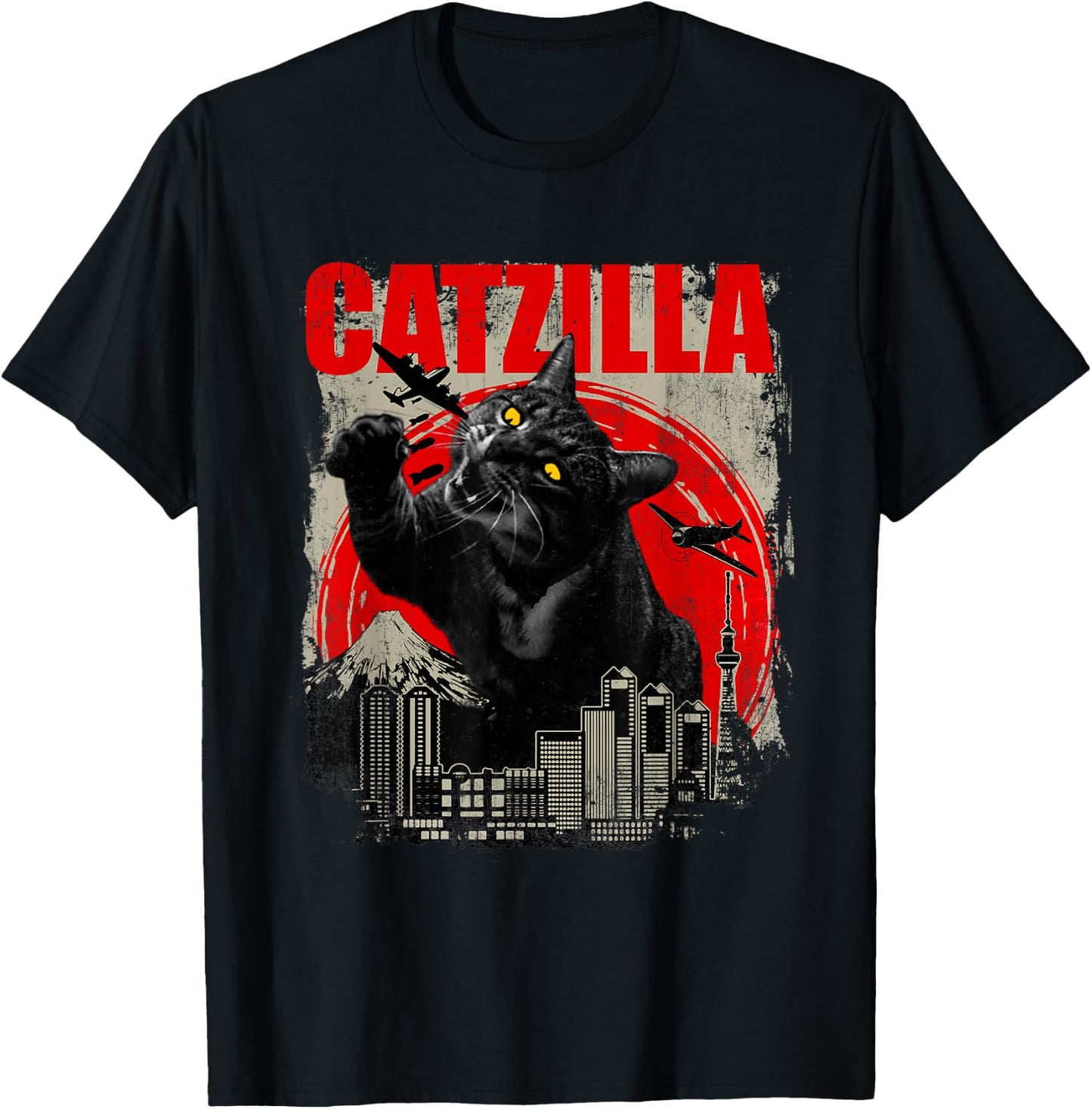 Catzilla - Funny Cat Lover Kitten Kitty Short Sleeve Small T-Shirt - T-Shirt | Black