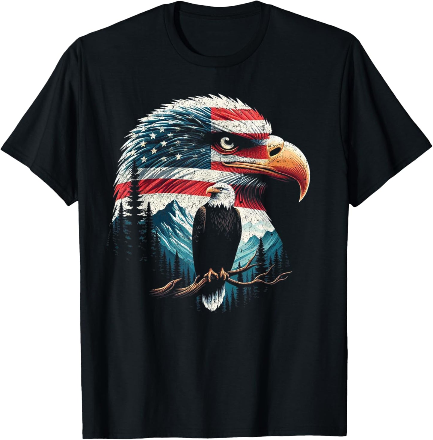 Bald Eagle American Flag For 4th Of July Red White Blue Women Kids Men T-Shirt - T-Shirt | Black