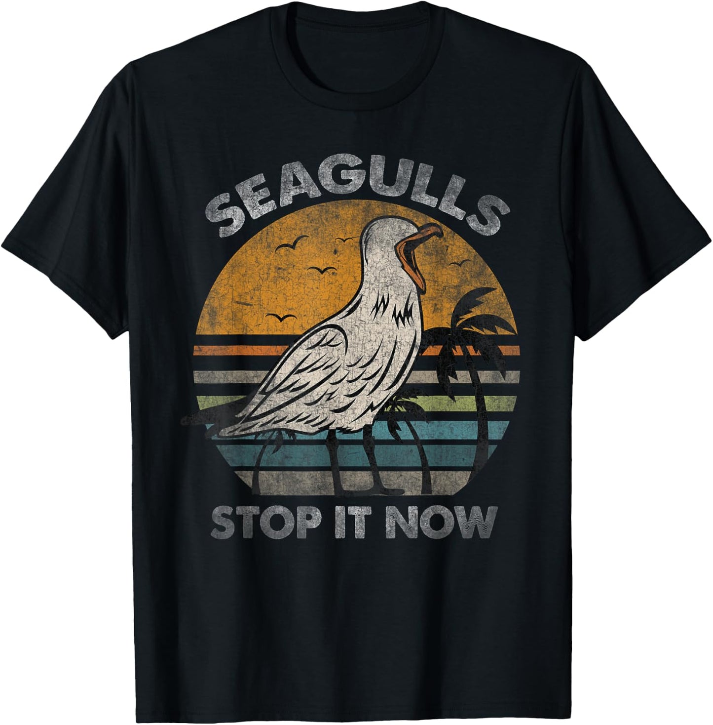 Seagulls Birds Lover Stop It Now Vintage T-Shirt - T-Shirt | Black