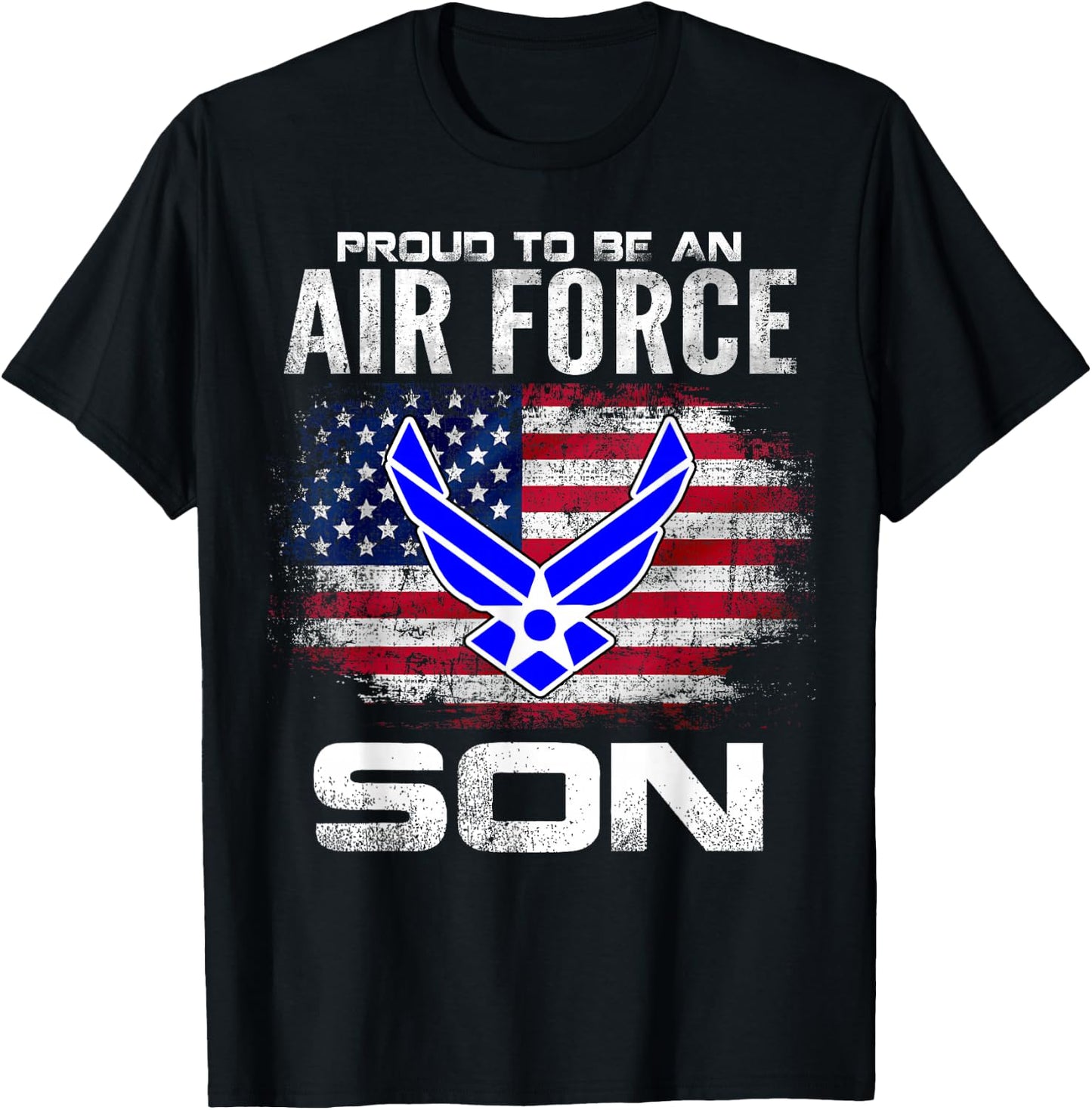 Proud To Be An Air Force Son With American Flag Gift T-Shirt - T-Shirt | Black