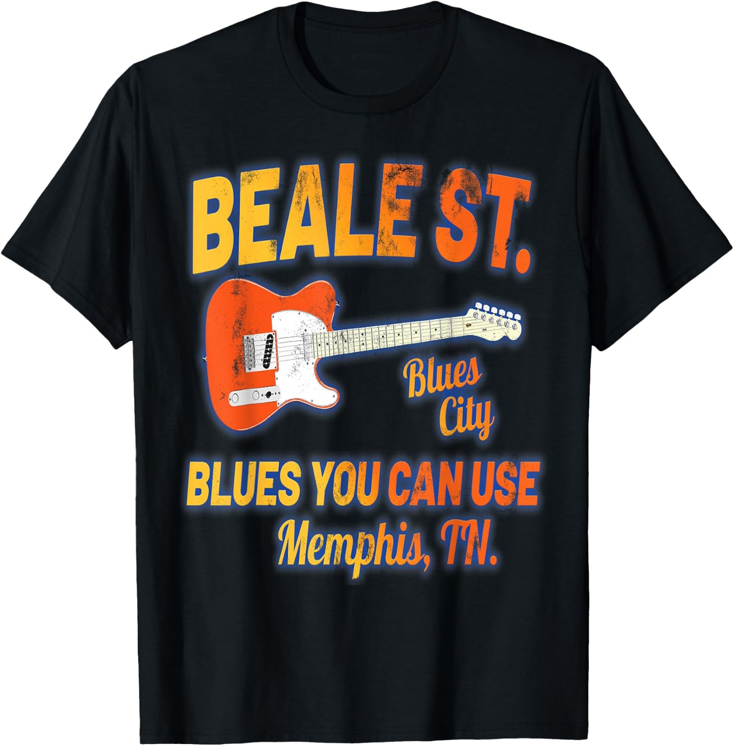 Distressed Beale Street Blues Music Memphis Tennessee T-Shirt - T-Shirt | Black