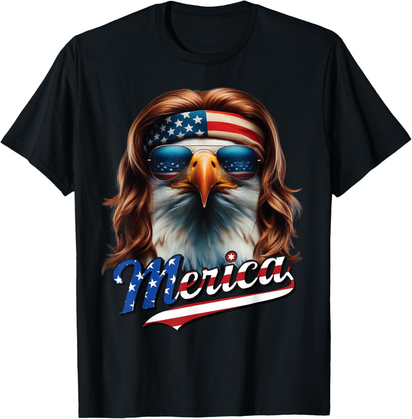 Bald Eagle Merica 4th July Eagle Mullet Funny Man Woman T-Shirt - T-Shirt | Black