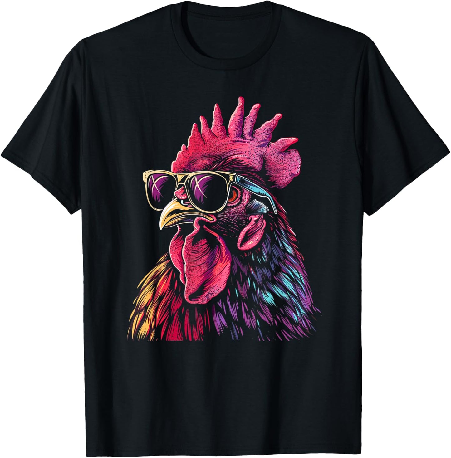 Chicken Rooster Sunglasses Funny Chicken Farmer Farmer T-Shirt - T-Shirt | Black