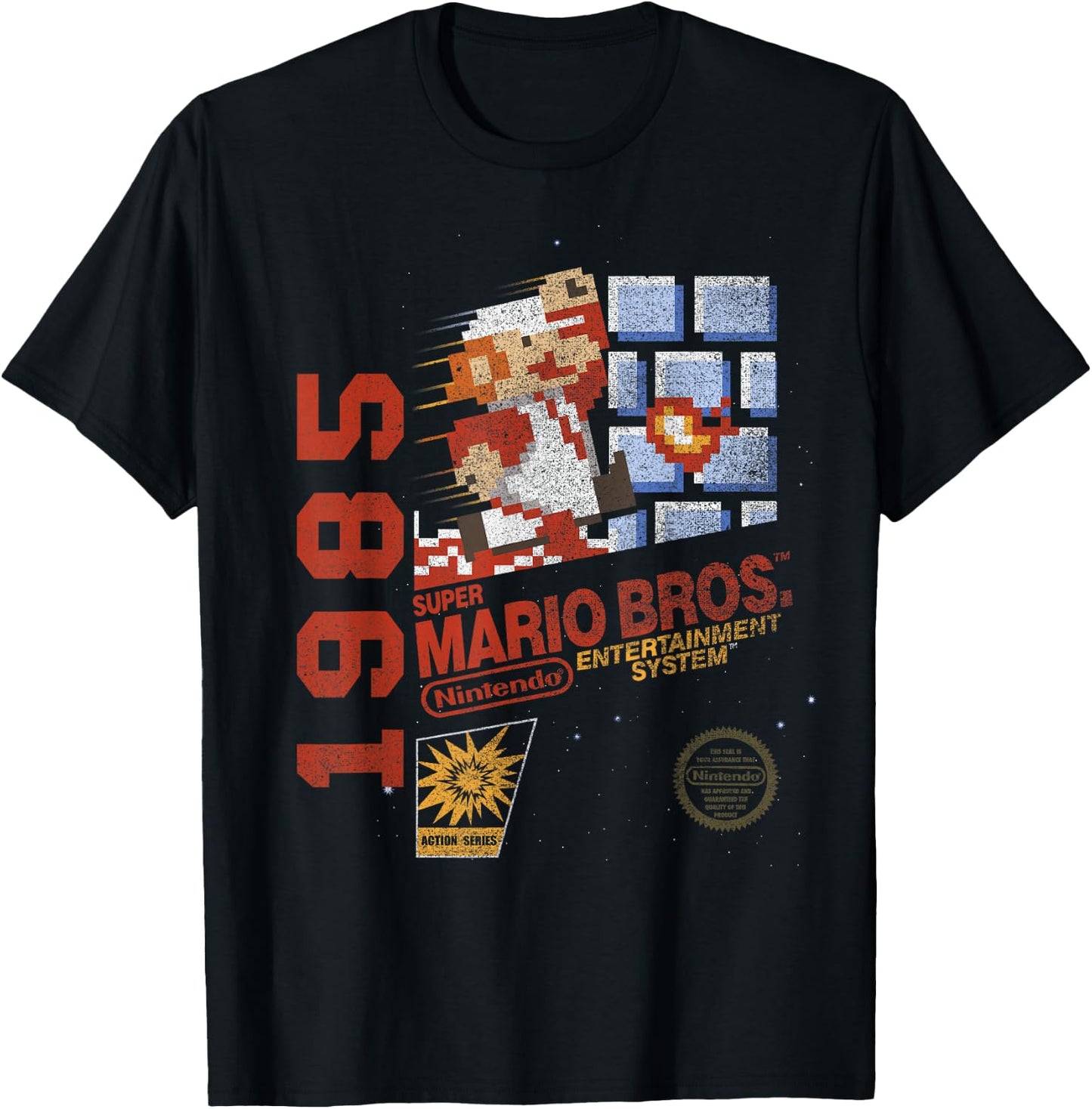 Super Mario Bros NES 1985 Retro 8-Bit Nintendo Game Cover T-Shirt - T-Shirt | Black