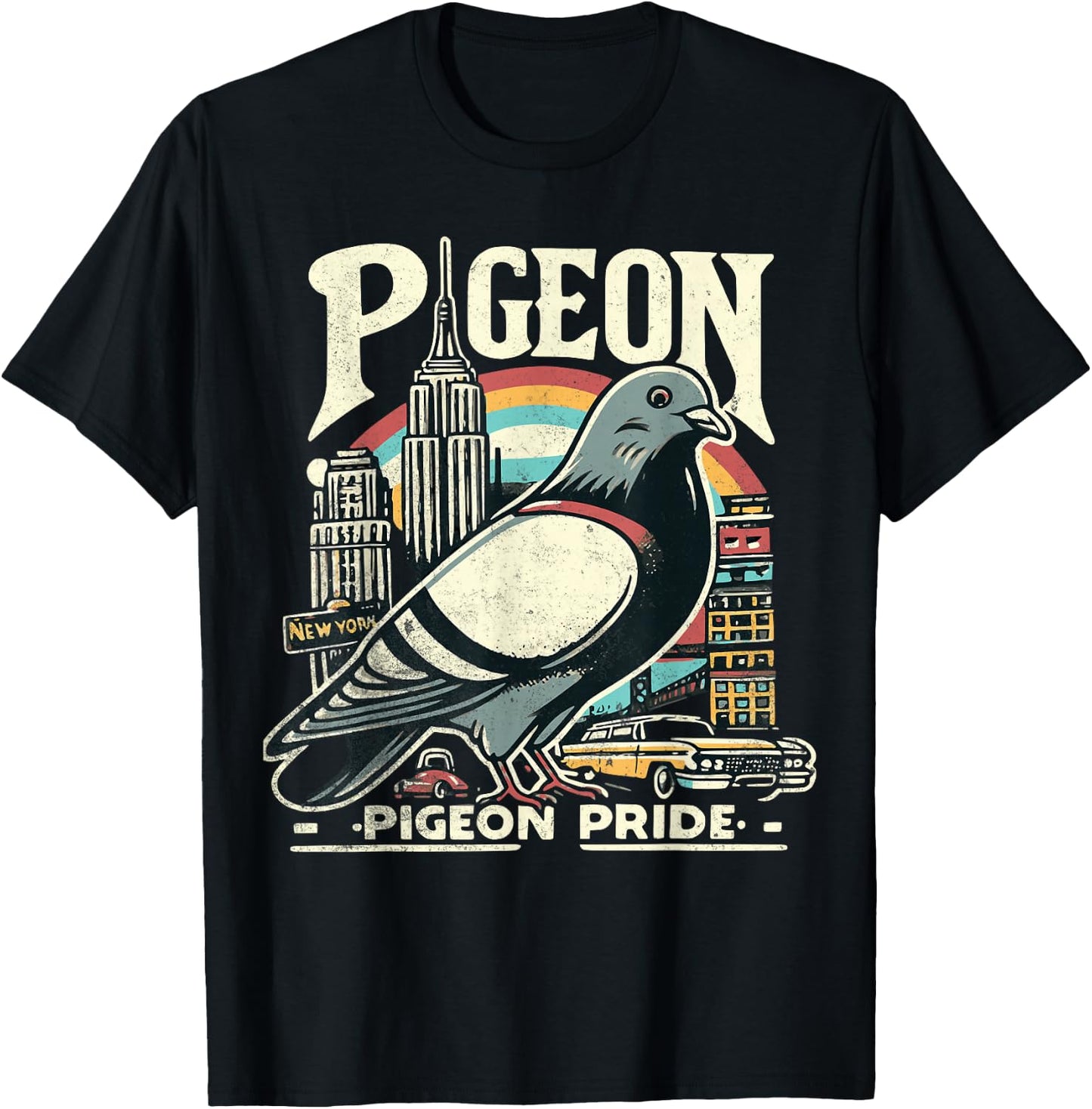 Pigeon NYC Bird Pride New Yorker Pigeon Enjoying NY Pizza T-Shirt - T-Shirt | Black