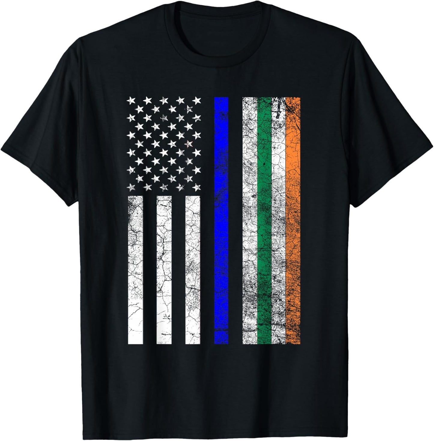 Irish American Flag Thin Blue Line Police St Patrick's Day T-Shirt - T-Shirt | Black