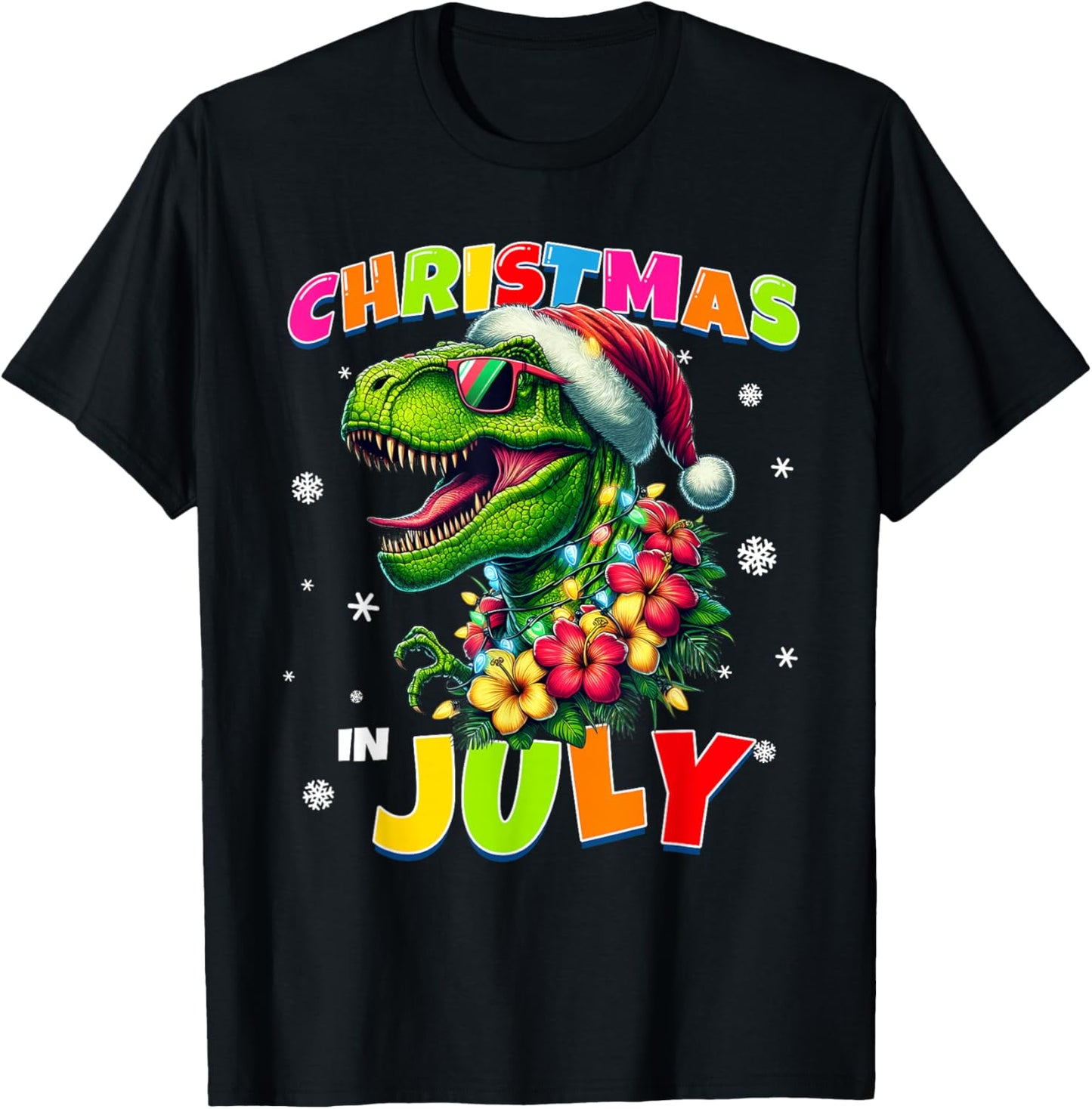 Funny Christmas In July T-Rex Dinosaur Boys Summer Men Women T-Shirt - T-Shirt | Black