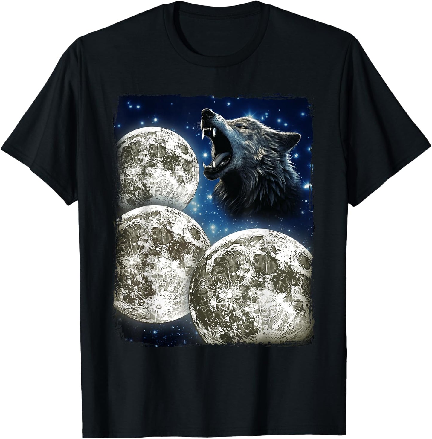 Three Moons Howling At Wolf T-Shirt - T-Shirt | Black