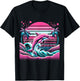 Retro Dolphin Palm Sunset Vaporwave - 80s 90s Glitch Art T-Shirt - T-Shirt | Black