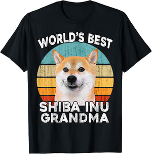 Shiba Inu Grandma Funny Worlds Best Shiba Grandma Dog Retro T-Shirt - T-Shirt | Black