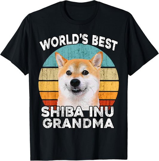 Shiba Inu Grandma Funny Worlds Best Shiba Grandma Dog Retro T-Shirt - T-Shirt | Black
