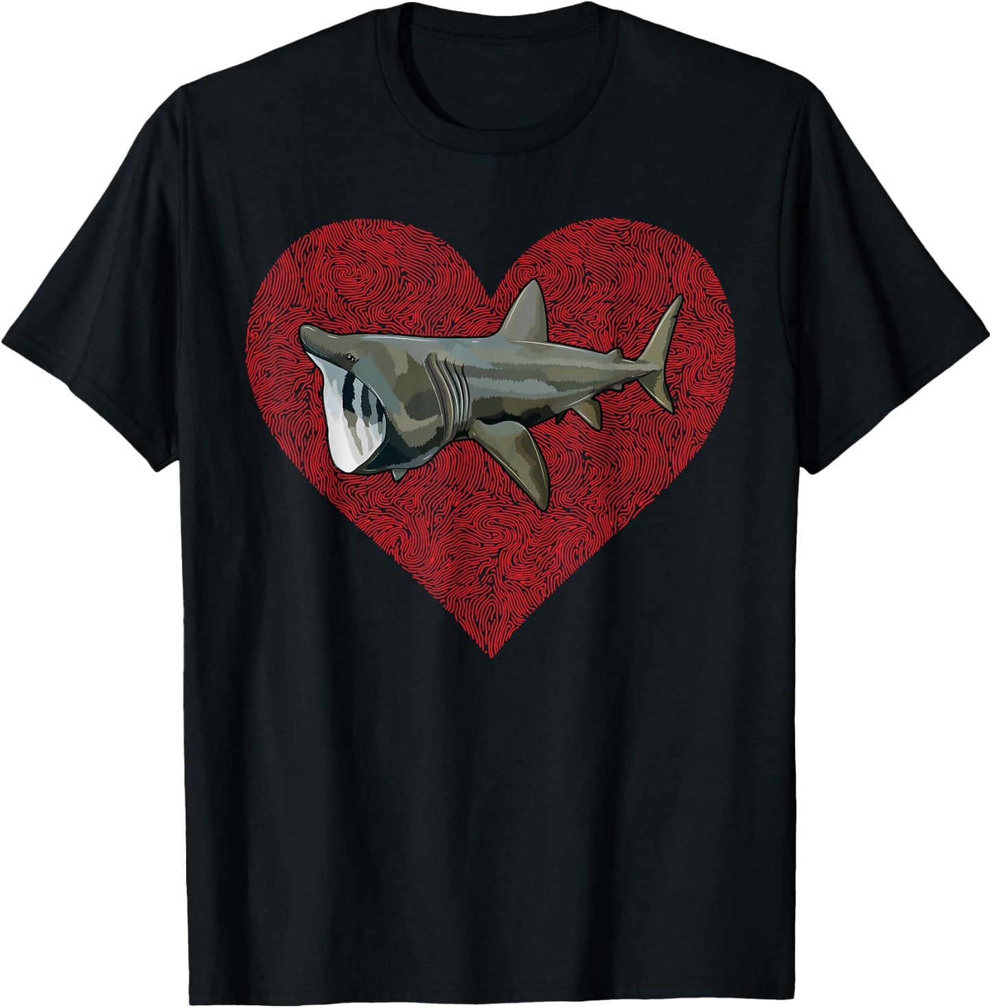 Basking Shark Valentines Day Love Fingerprint T-Shirt - T-Shirt | Black