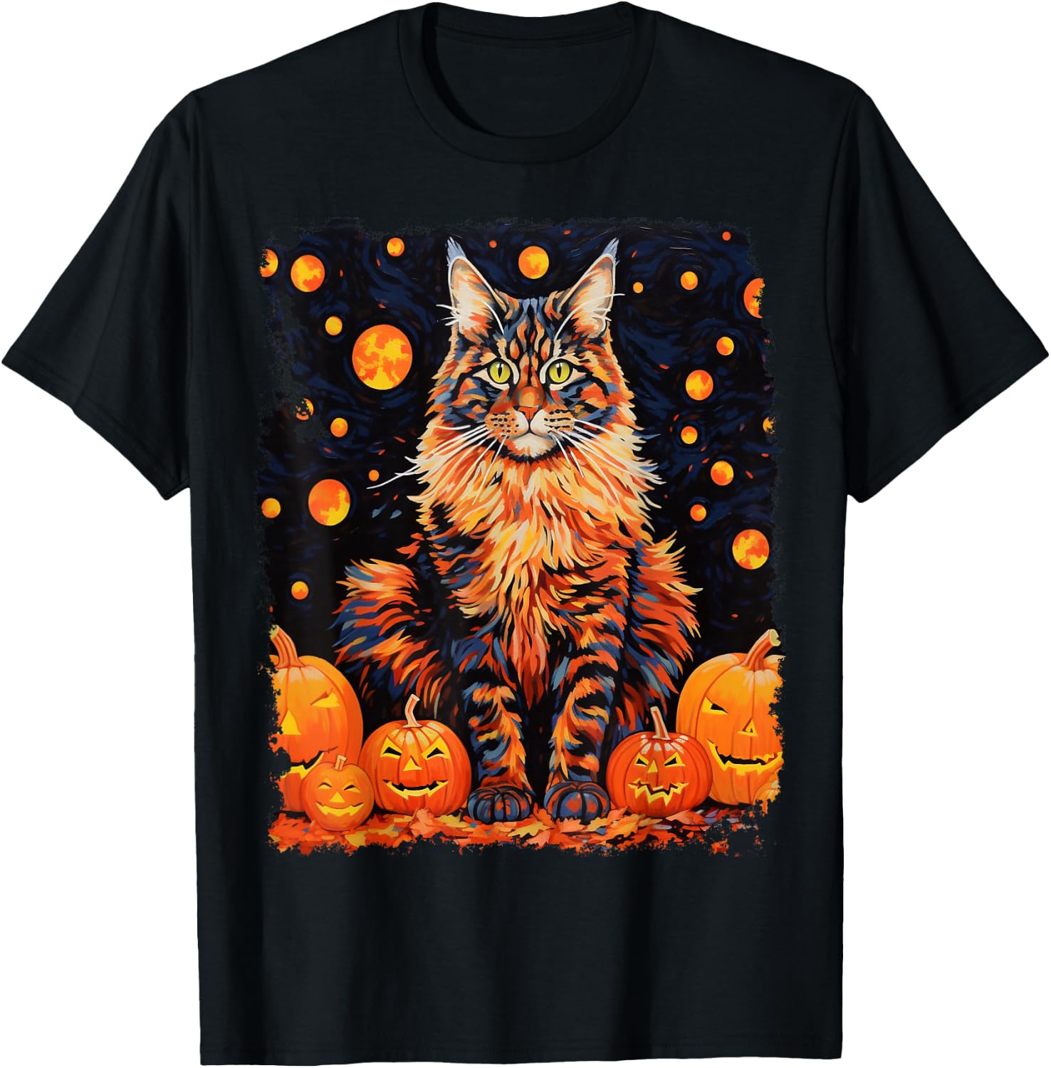 Pop Art Maine Coon Cat Pumpkin Halloween T-Shirt - T-Shirt | Black