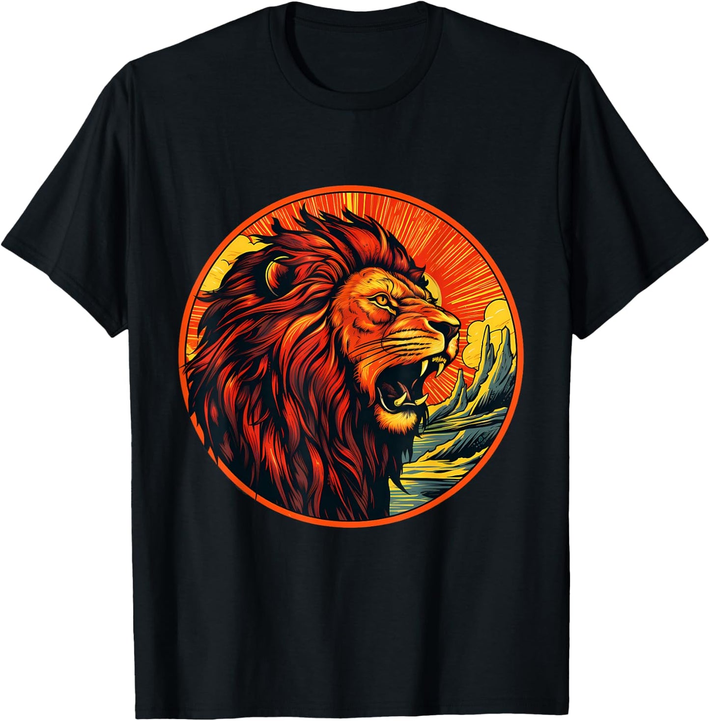 Lion Colorful Sunset Wildlife Safari African Animal Lovers T-Shirt - T-Shirt | Black