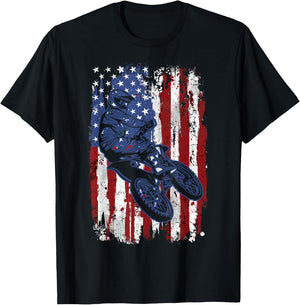 Motocross Dirt Bike USA Flag 4th of July T-Shirt - T-Shirt | Black