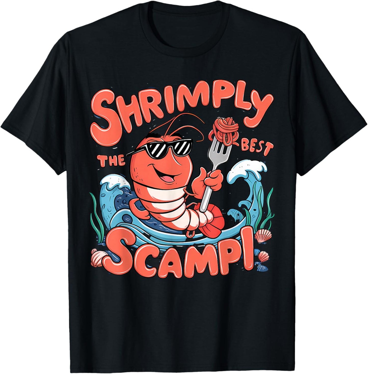 Shrimp Scampi Seafood Lover Funny Pun Men Women Kid T-Shirt - T-Shirt | Black