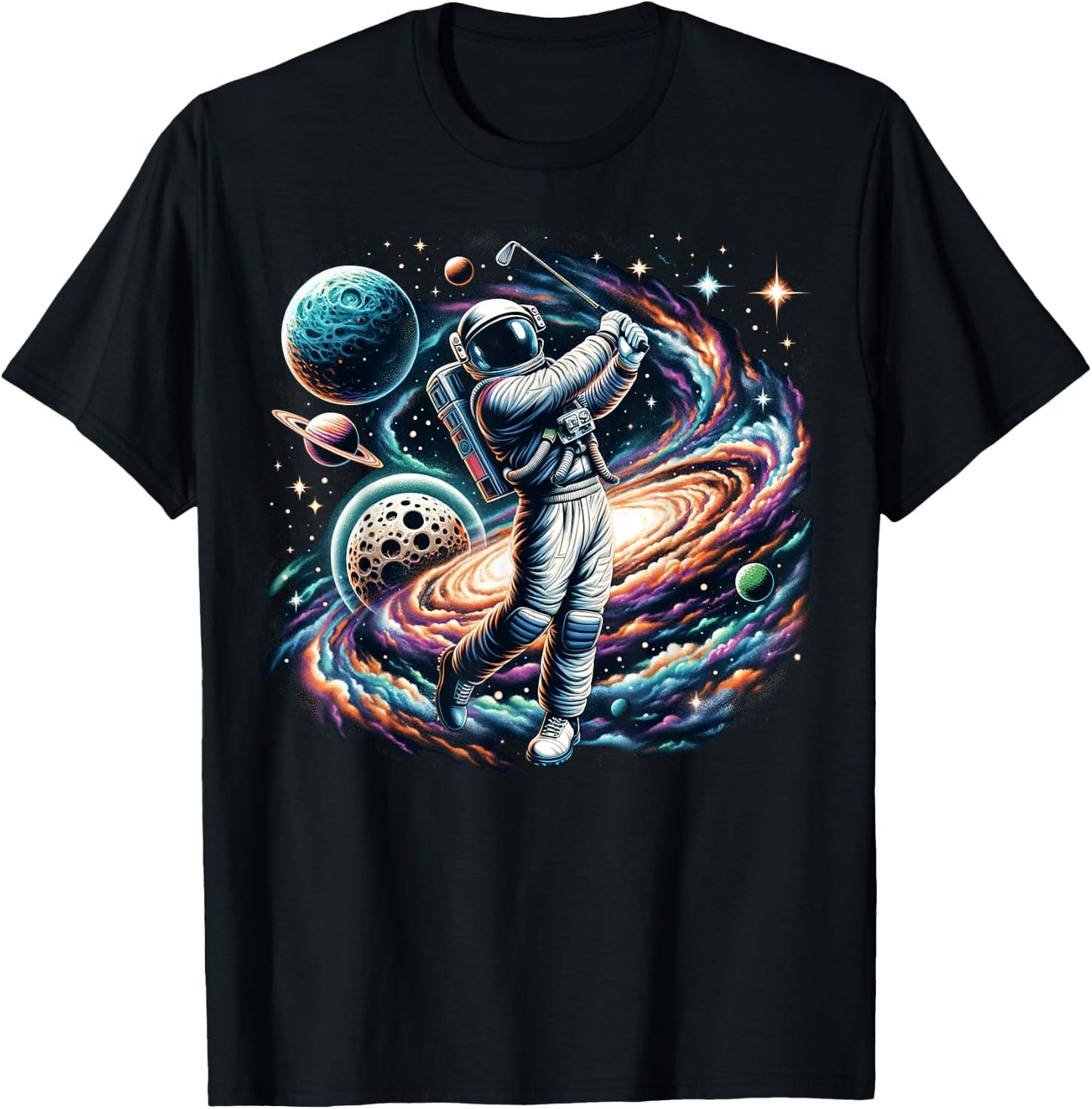 Cool Galaxy Golfer Astronaut on Golf T-Shirt - T-Shirt | Black