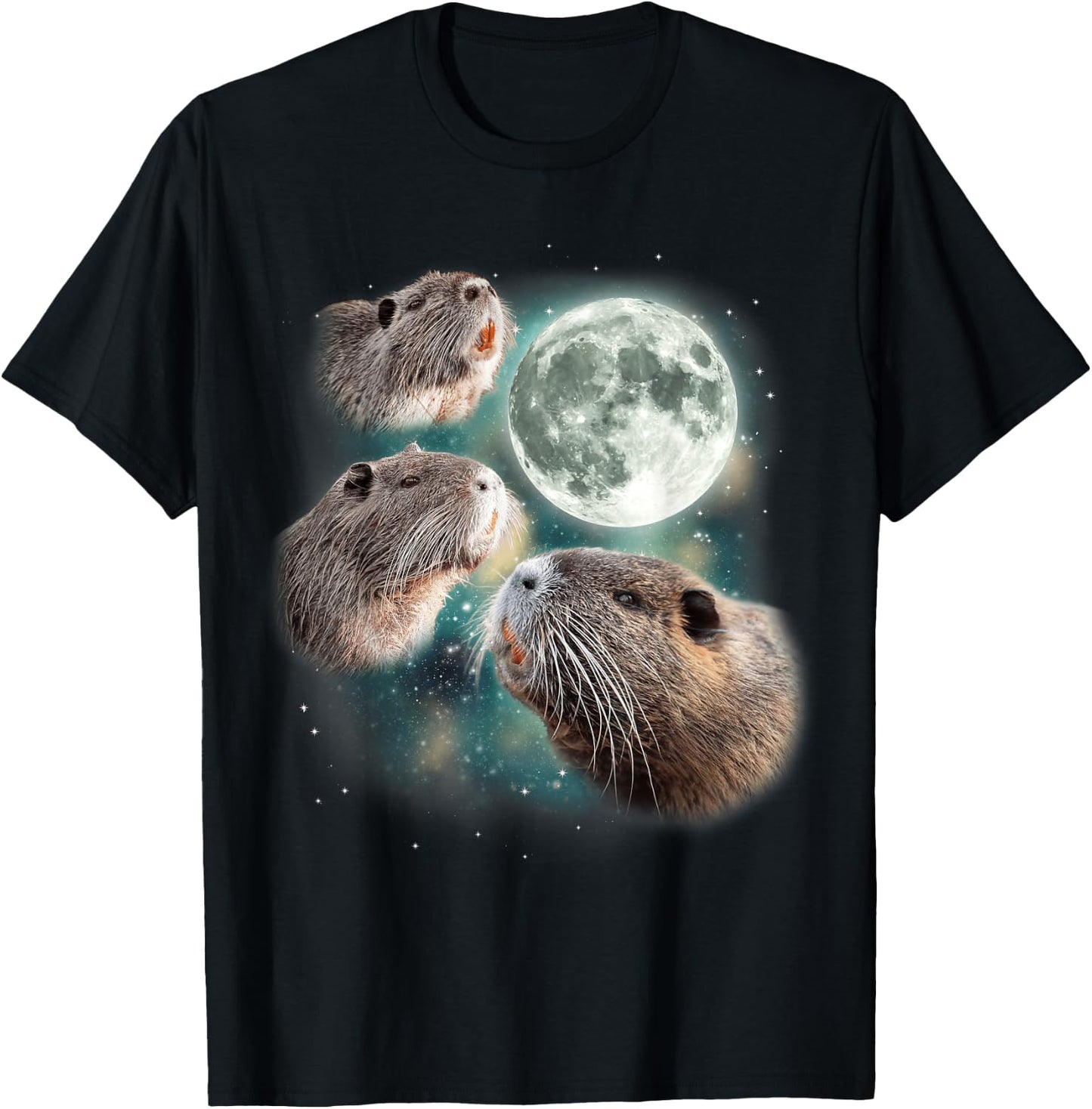 Three Beavers Moon | Funny 3 Rodents Howling At Moon Parody T-Shirt - T-Shirt | Black