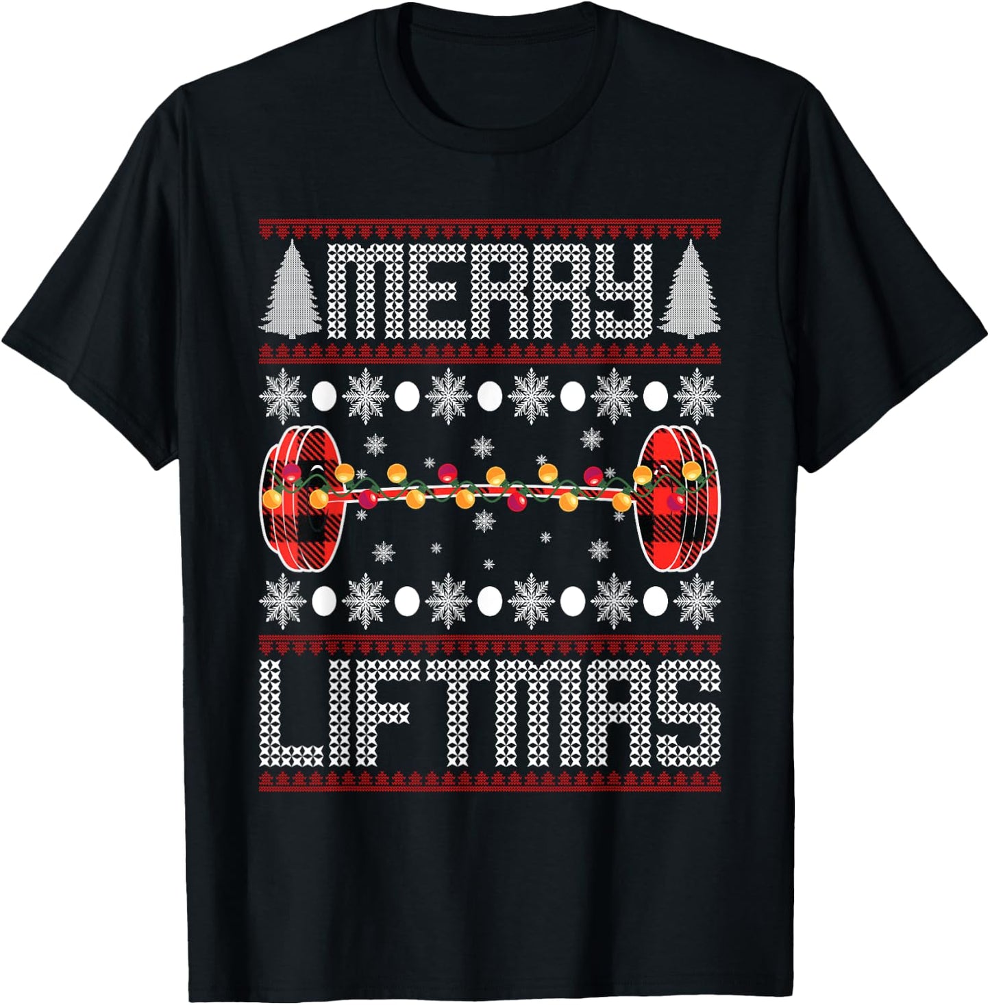 Xmas Apparel Merry Liftmas Christmas Gym Workout Weightlifting Fitness T-Shirt - T-Shirt | Black