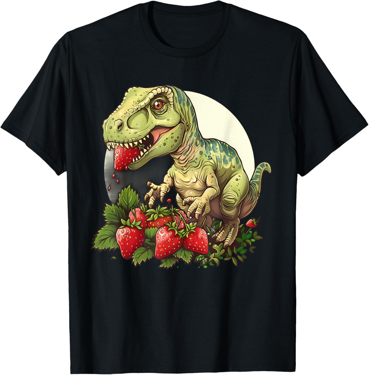 Strawberry Dinosaur Drawing Strawberry Fruit Wildlife Nature T-Shirt - T-Shirt | Black