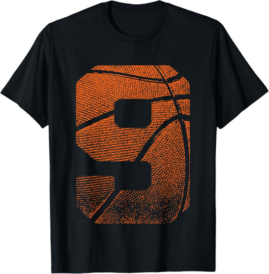 Kids 9th Birthday Boy Basketball Player Basketball 9 Years Old T-Shirt - T-Shirt | Black