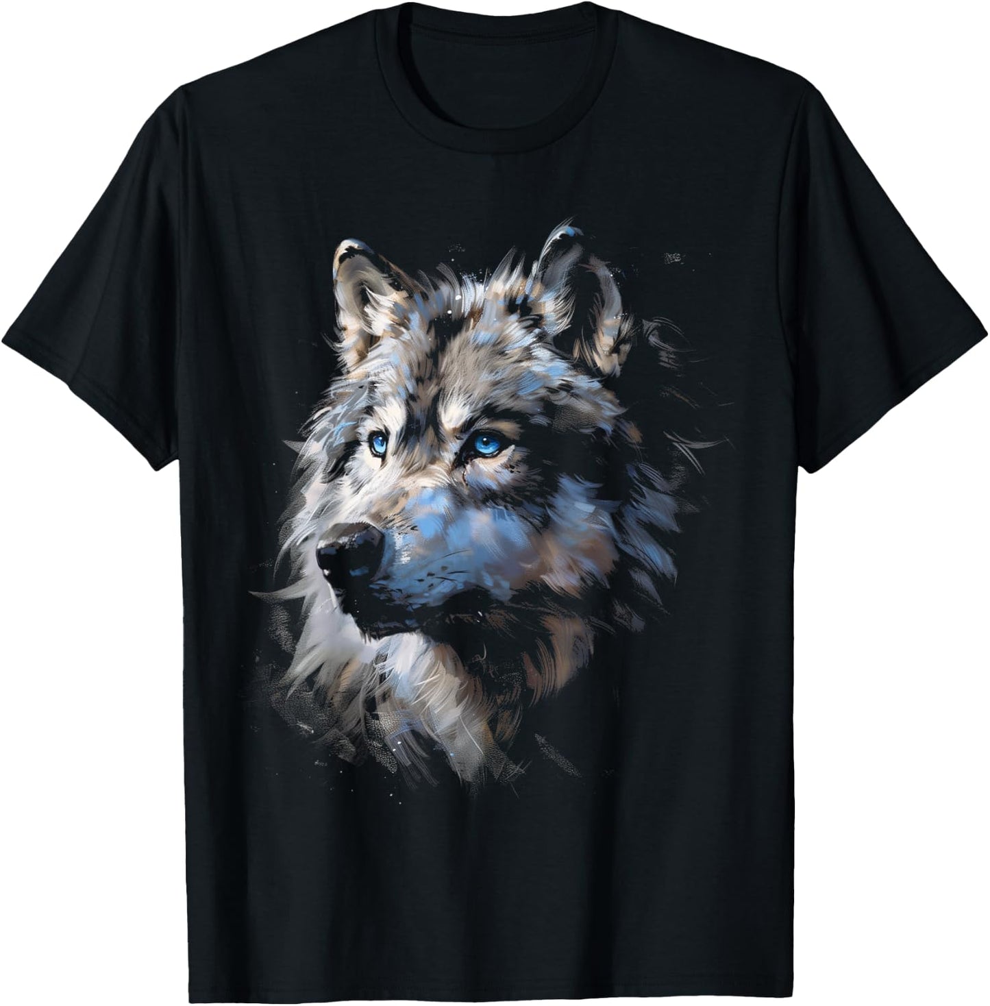 Alpha Wolf Shirt Fantasy Art Graphic Blue Eyes Wolf Lovers T-Shirt - T-Shirt | Black