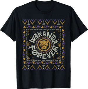 Marvel Black Panther Wakanda Forever Holiday Sweater T-Shirt - T-Shirt | Black