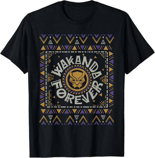 Marvel Black Panther Wakanda Forever Holiday Sweater T-Shirt - T-Shirt | Black