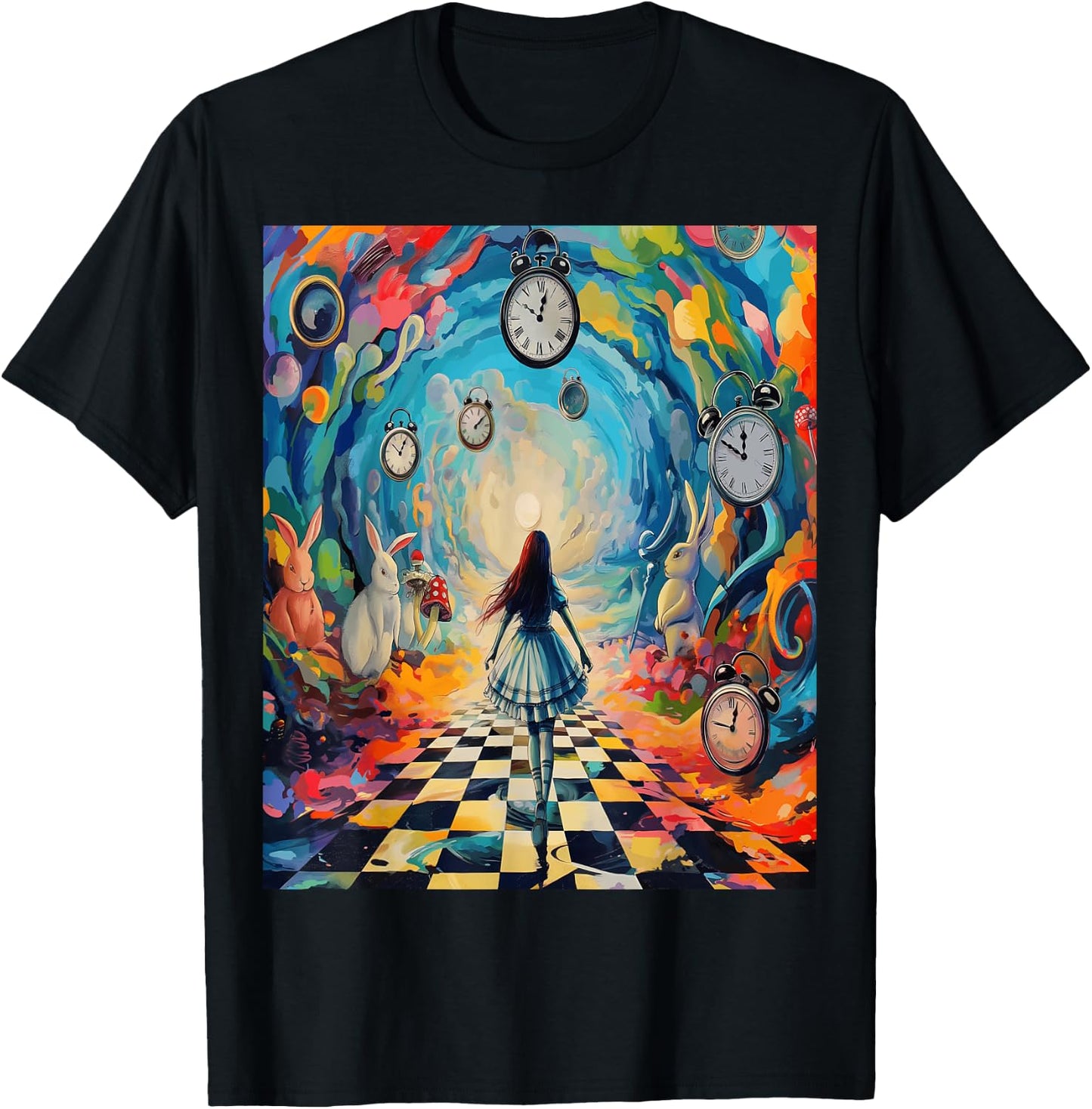 Alice in Wonderland Trippy Timepiece T-Shirt - T-Shirt | Black