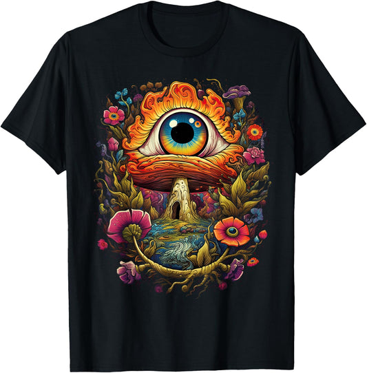 Cottagecore Aesthetic Mushroom dark Goblincore floral T-Shirt - T-Shirt | Black